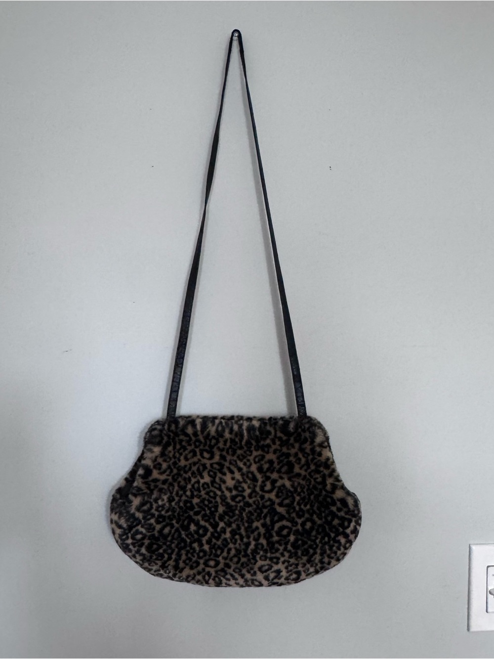 Leopard Print Faux Fur Shoulder Bag & Muffler with Black Strap